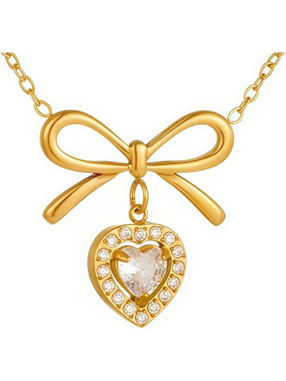 Elegant Heart Pendant Necklace, 18k Gold Plated Moissanite Jewelry Gift for